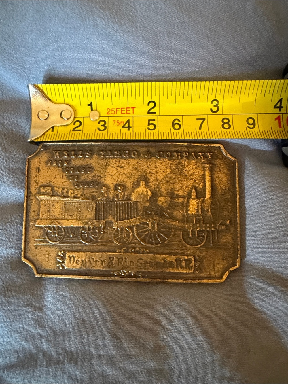 Vintage 1960-70’s Antique Brass Train Plaque - Engine Motif- Wells Fargo and Co.